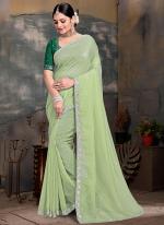 Currency Silk Lime Green Ceremonial Wear Embroidery Work Saree